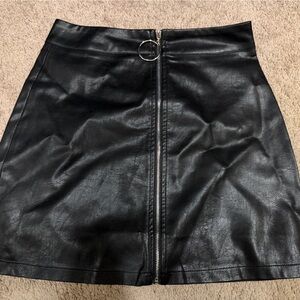 NUDE Black Zippered Leather Mini Skirt